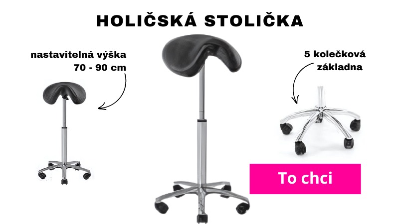 Holičská stolička s nastavitelnou výškou 70–90 cm a 5kolečkovou základnou, ideální pro profesionální salony.